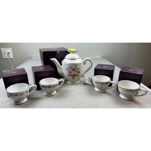 2008 Dena Designs Crazy Mountain Bird and Flower Tea Pot and 4‎ Cups VHD8556